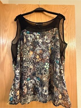 Lane Bryant Black Multi-Print Mesh Sleeveless Top